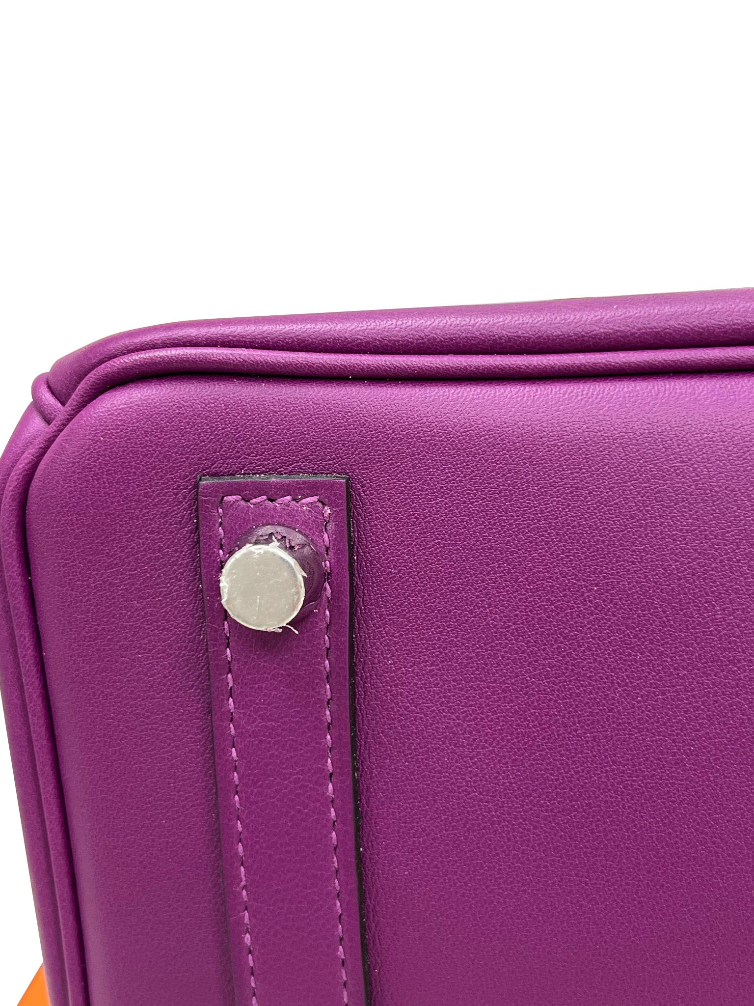 Hermes Birkin 25 Swift Leather Anemone Palladium Hardware Handbag For Sale 10