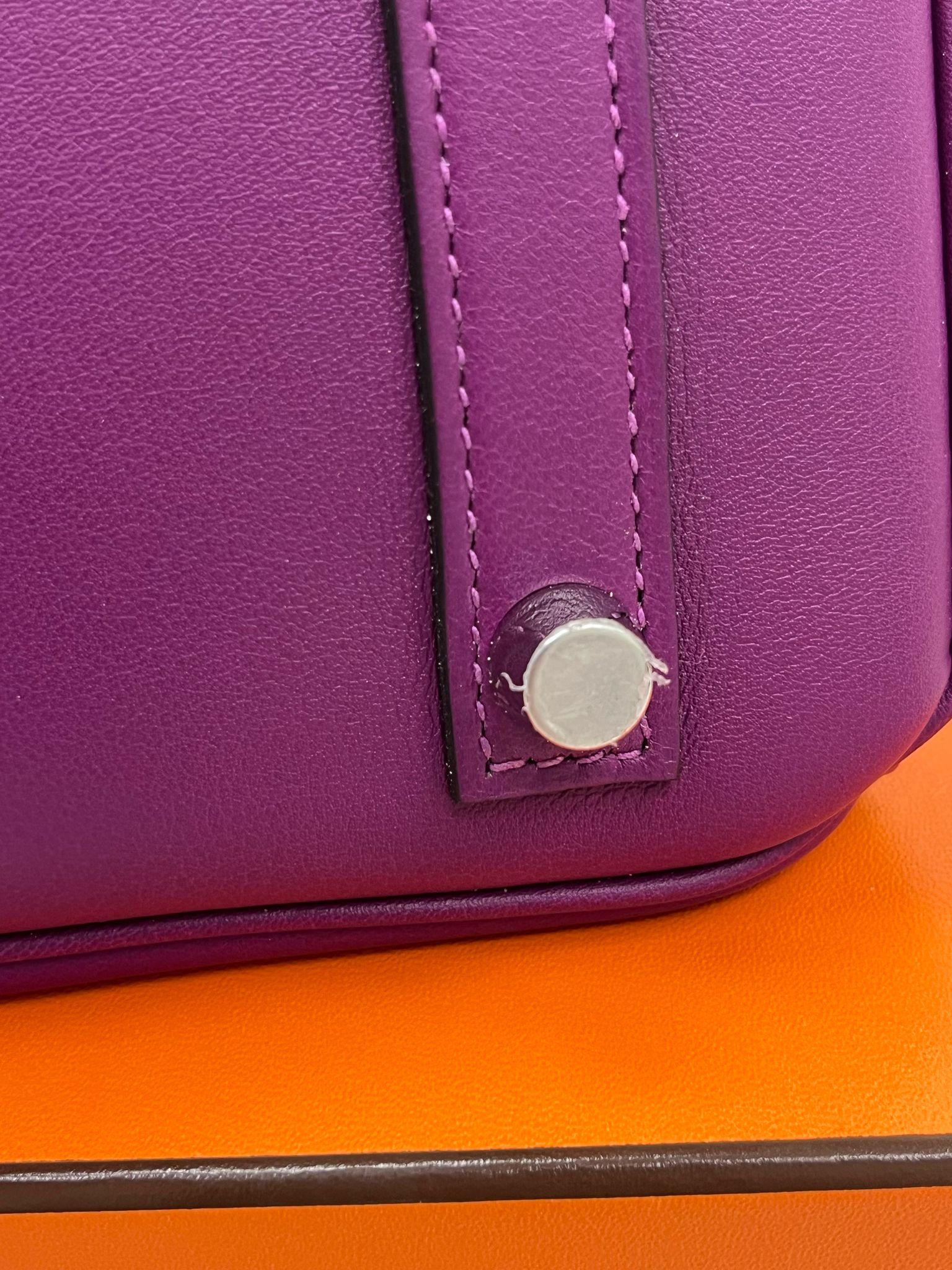 Hermes Birkin 25 Swift Leather Anemone Palladium Hardware Handbag For Sale 11