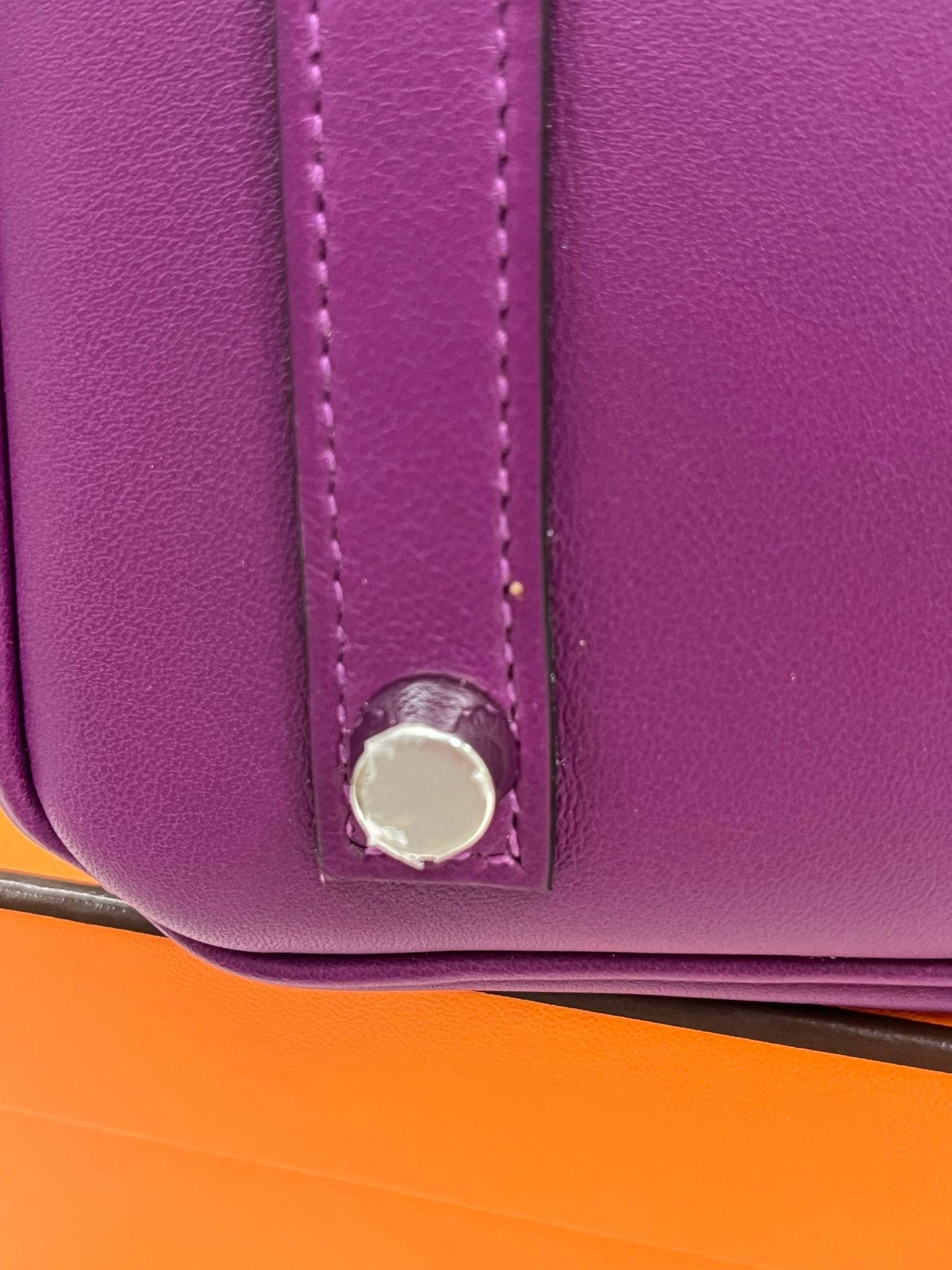 Hermes Birkin 25 Swift Leather Anemone Palladium Hardware Handbag For Sale 12
