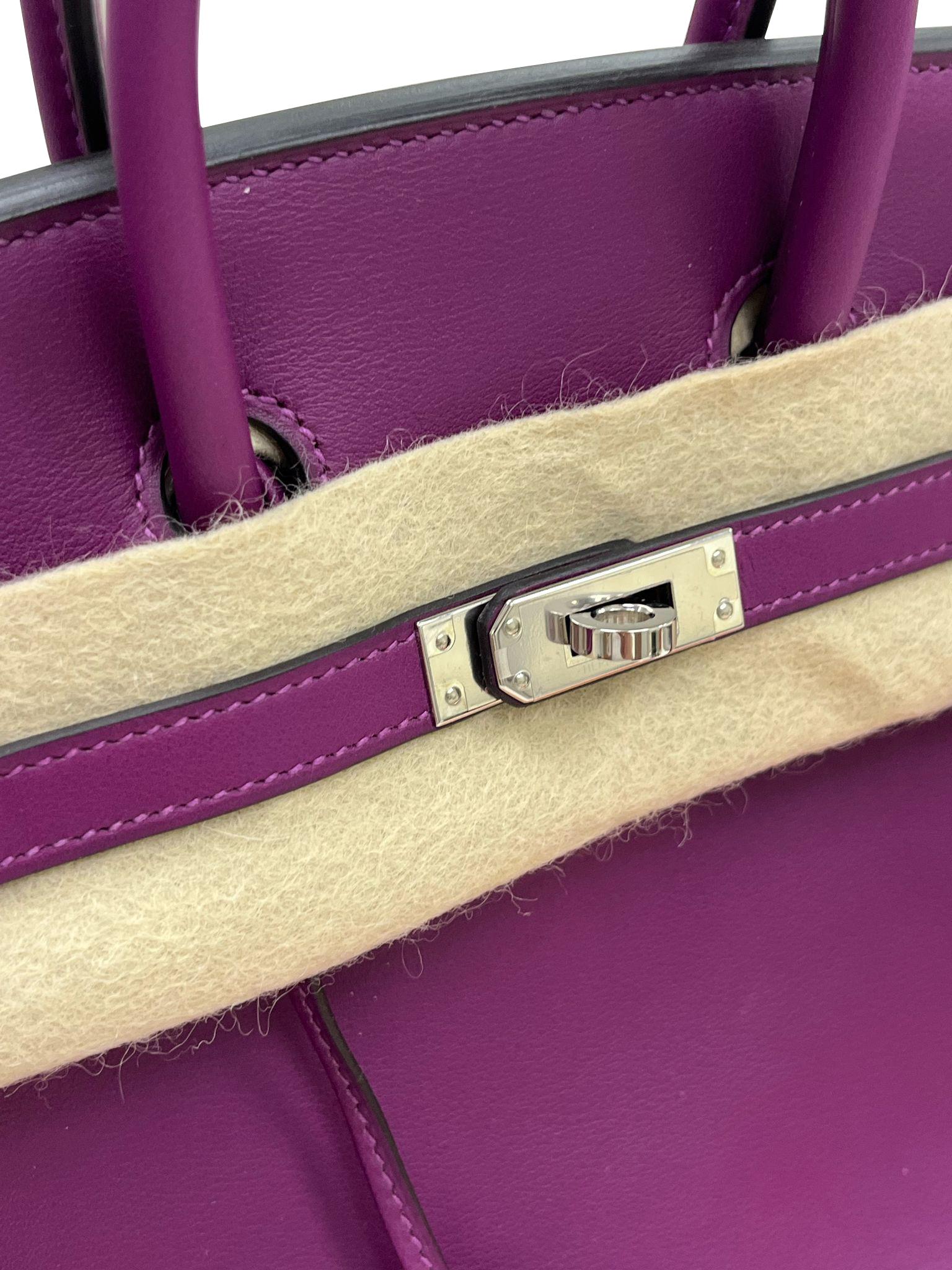 Hermes Birkin 25 Swift Leather Anemone Palladium Hardware Handbag For Sale 13
