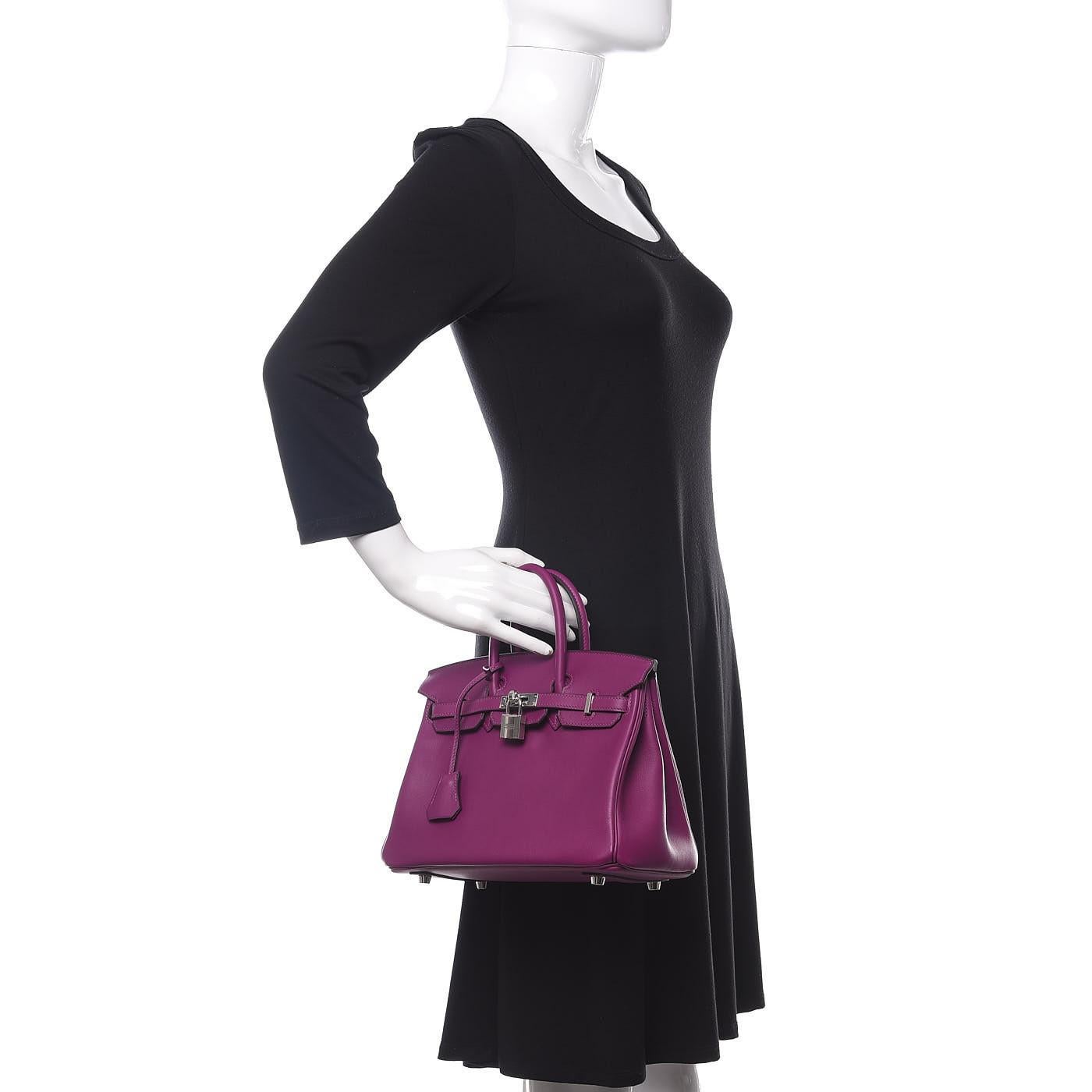 Hermes Birkin 25 Swift Leather Anemone Palladium Hardware Handbag For Sale 15
