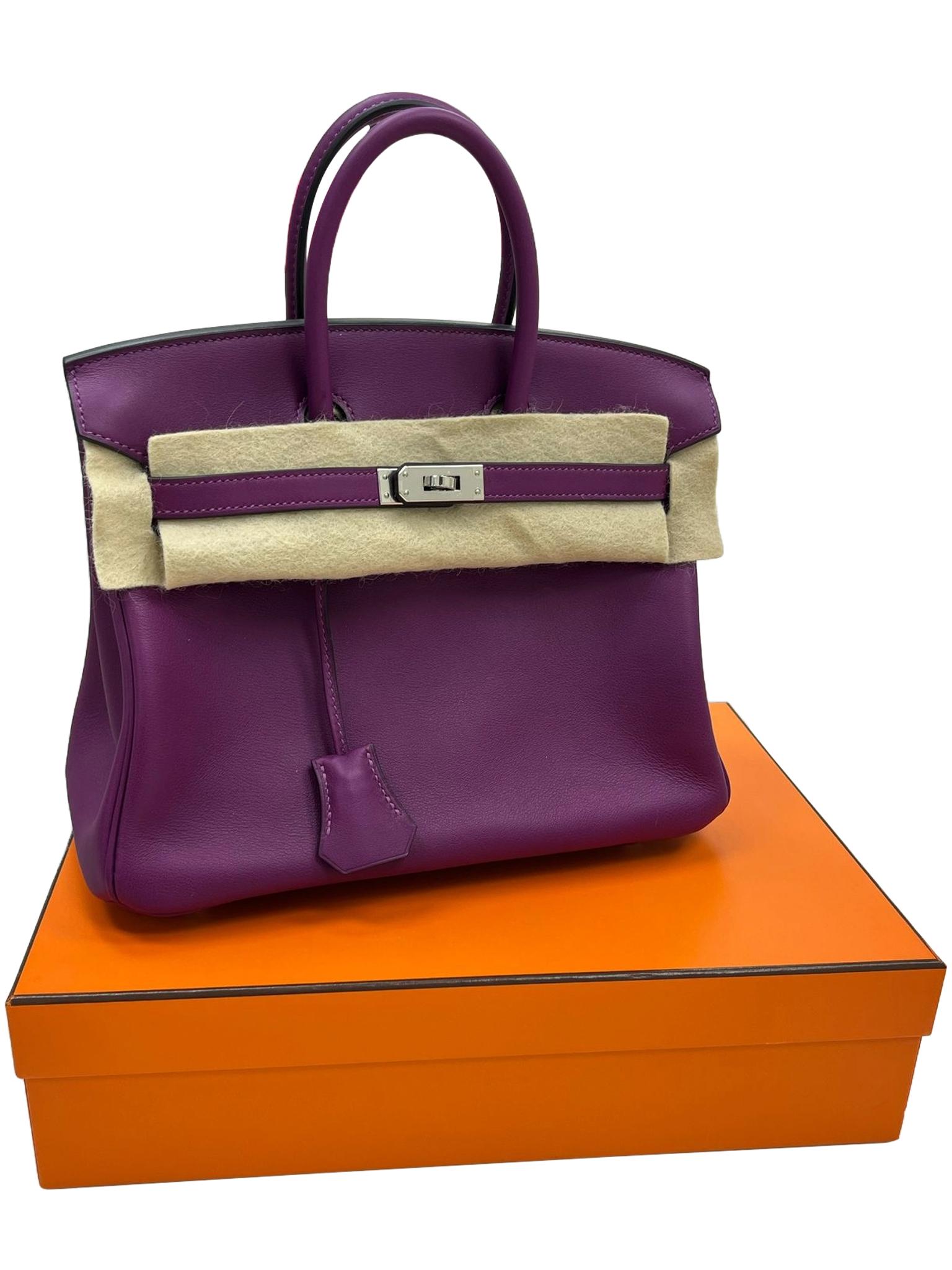 Women's Hermes Birkin 25 Swift Leather Anemone Palladium Hardware Handbag For Sale