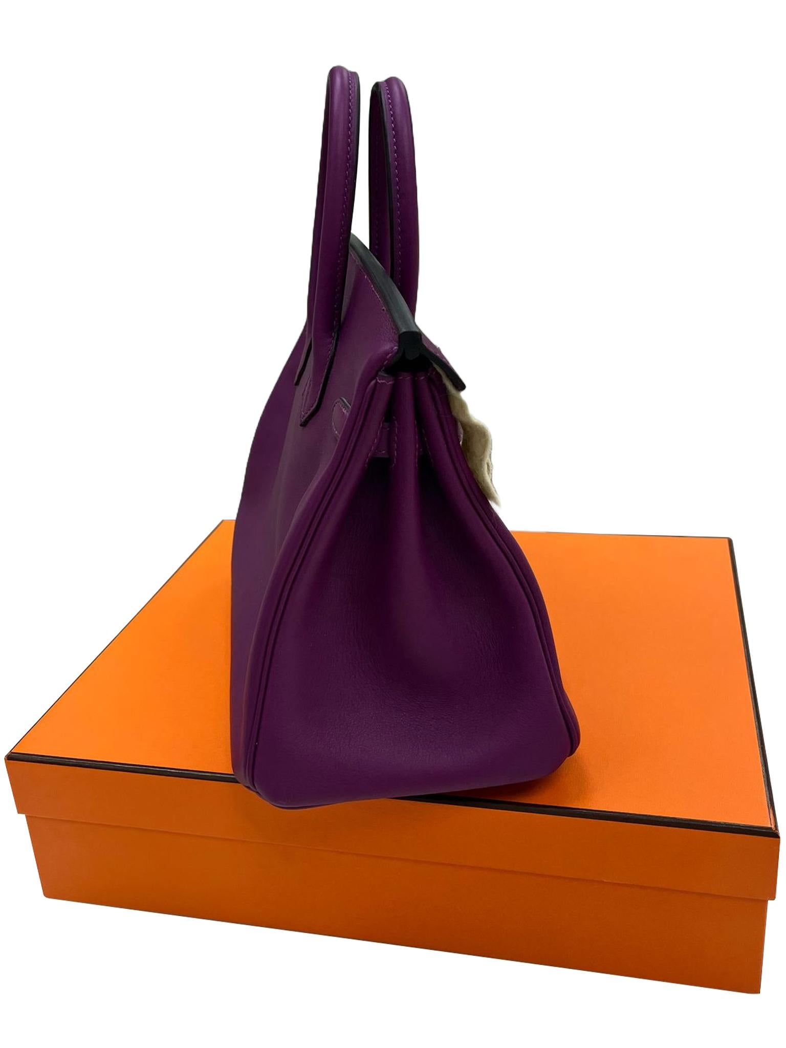 Hermes Birkin 25 Swift Leather Anemone Palladium Hardware Handbag For Sale 2
