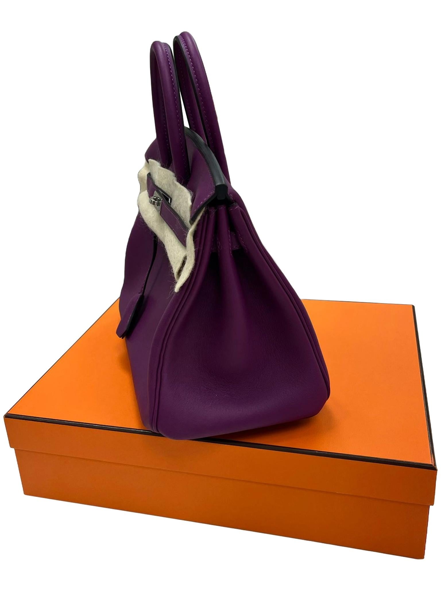 Hermes Birkin 25 Swift Leather Anemone Palladium Hardware Handbag For Sale 3