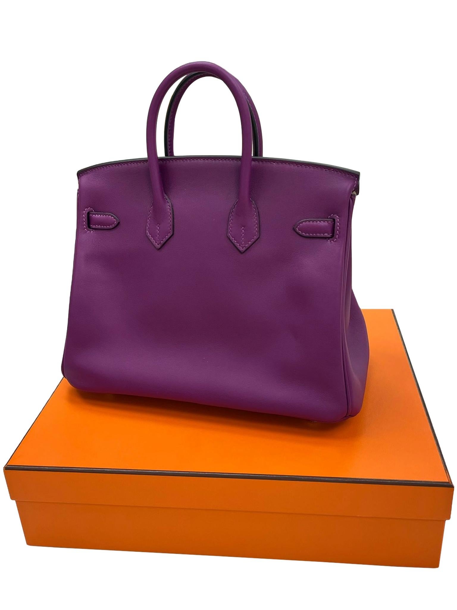 Hermes Birkin 25 Swift Leather Anemone Palladium Hardware Handbag For Sale 4