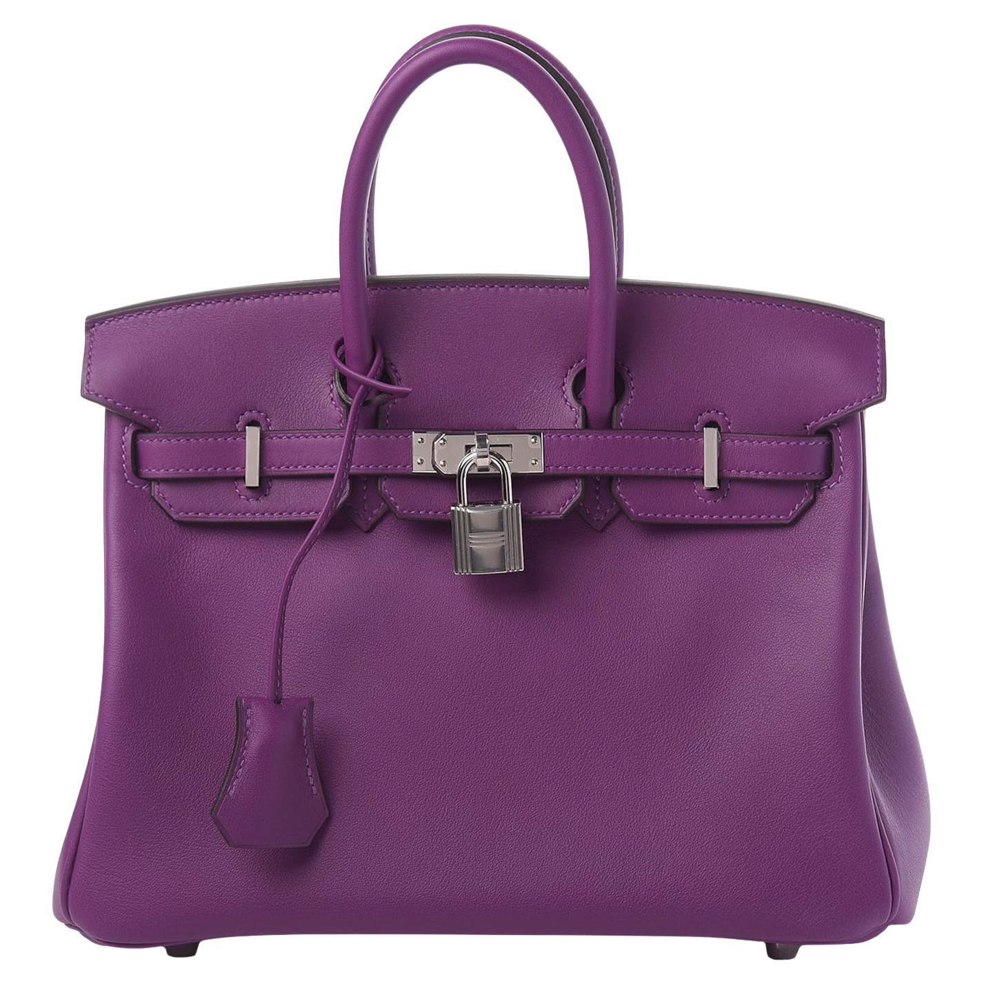Hermes Birkin 25 Swift Leather Anemone Palladium Hardware Handbag