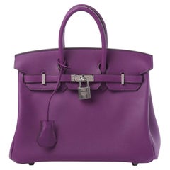 Hermes Birkin 25 Swift Leder Anemone Palladium Hardware Handtasche aus Leder