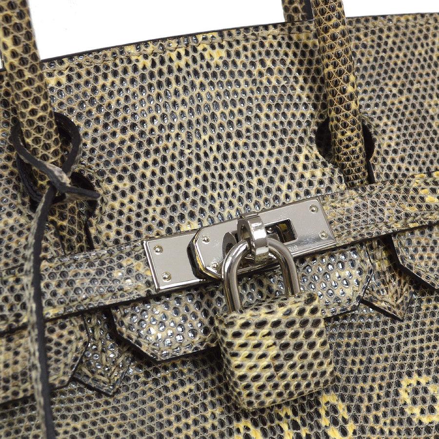 Beige HERMES Birkin 25 Tan Brown Lizard Exotic Skin Palladium Top Handle Tote Bag in vendita