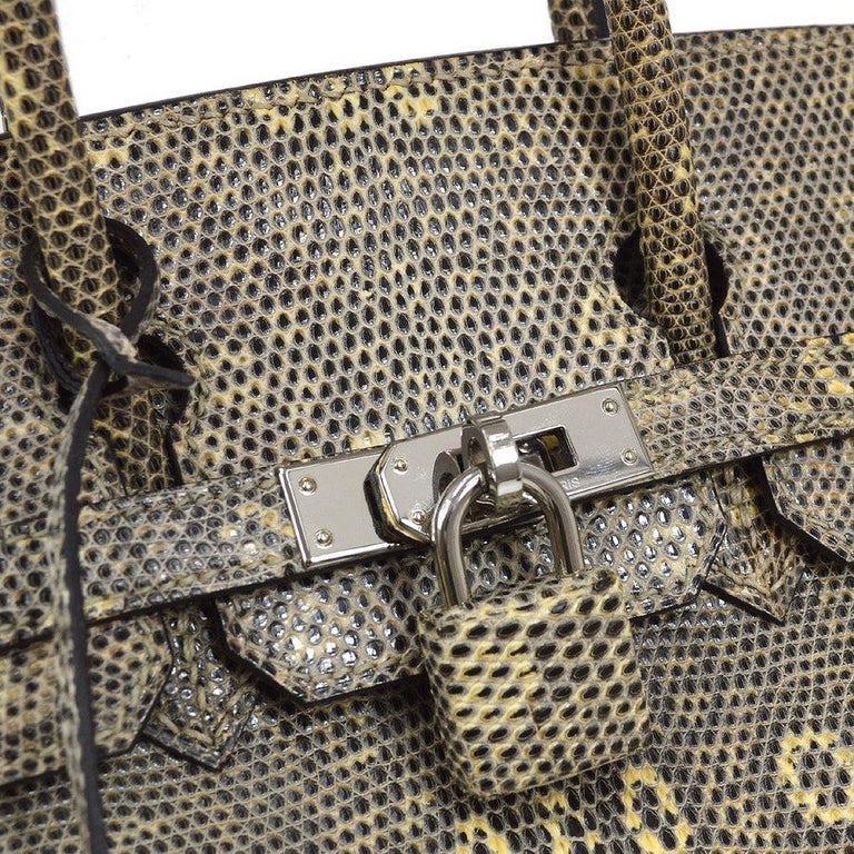 HERMES Birkin 25 Tan Brown Lizard Exotic Skin Palladium Top Handle Tote Bag