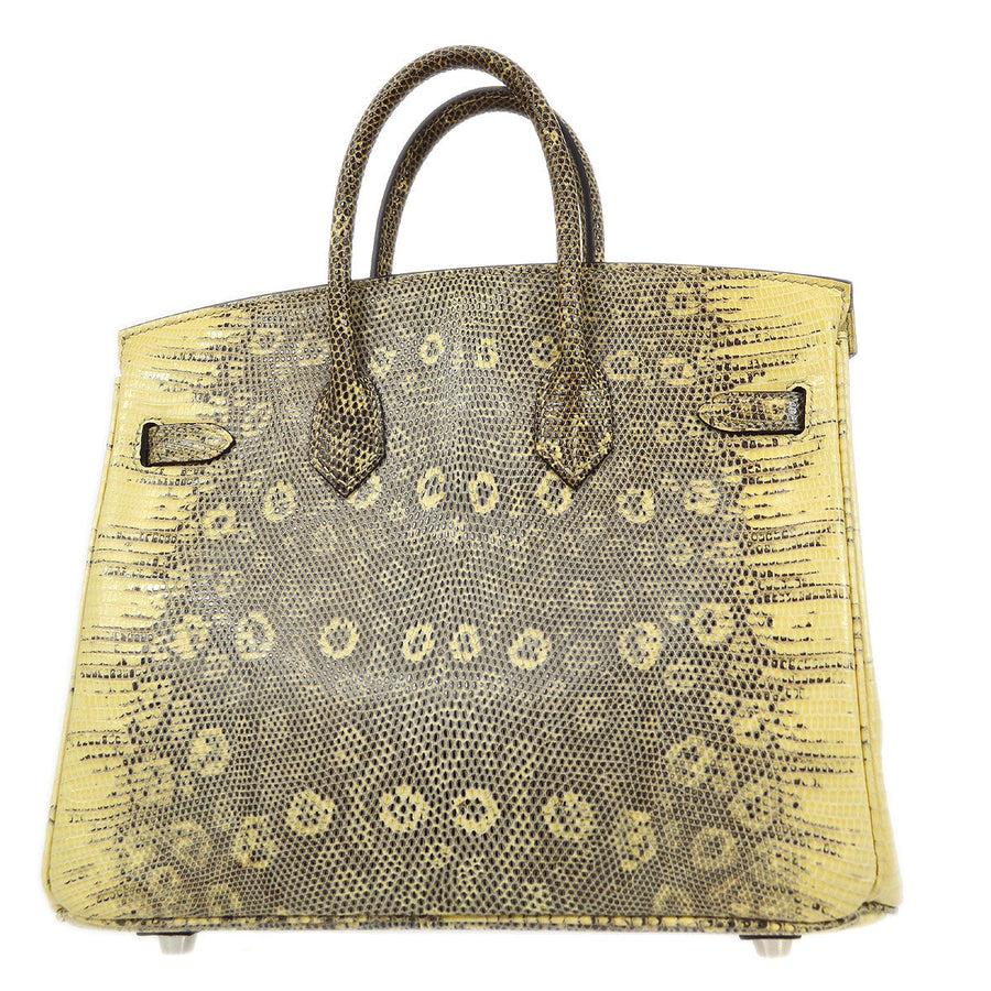 HERMES Birkin 25 Tan Brown Lizard Exotic Skin Palladium Top Handle Tote Bag In condizioni buone in vendita a Chicago, IL