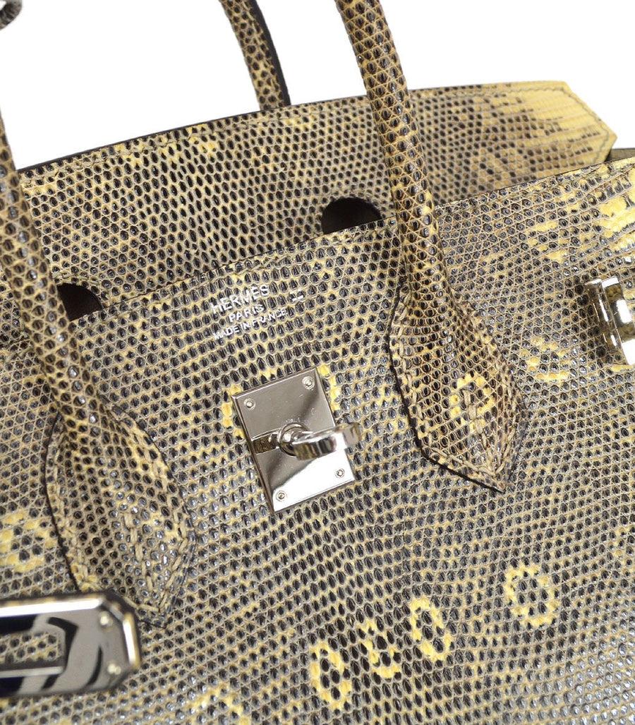 HERMES Birkin 25 Tan Brown Lizard Exotic Skin Palladium Top Handle Tote Bag in vendita 2