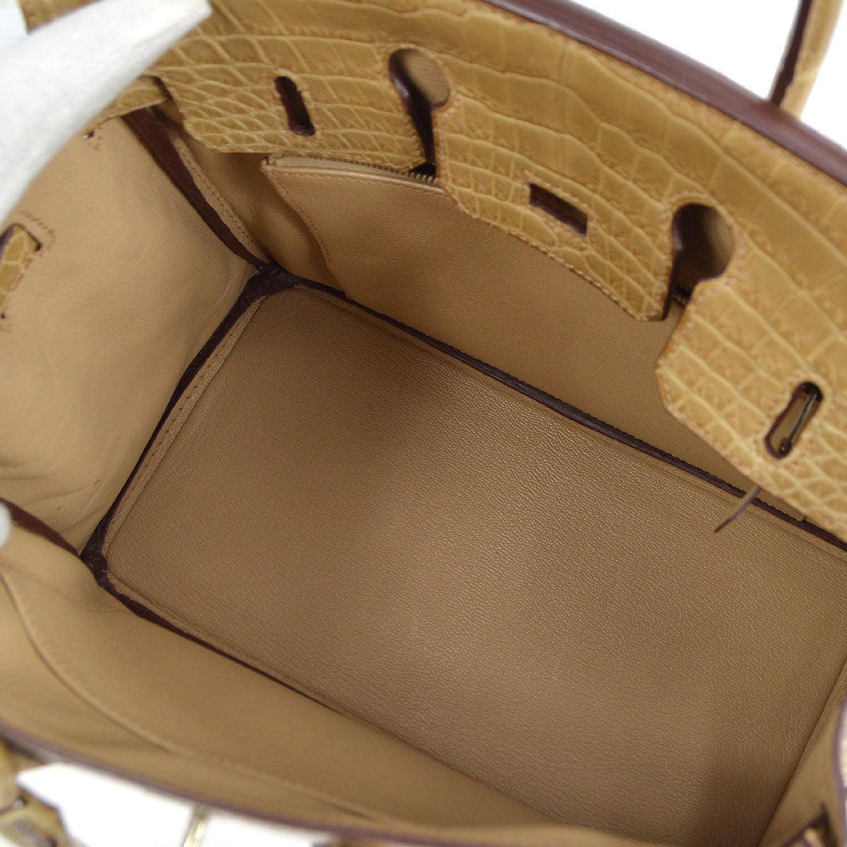 HERMES Birkin 25 Taupe Tan Niloticus Crocodile Exotic Top Handle Tote Bag In Good Condition In Chicago, IL