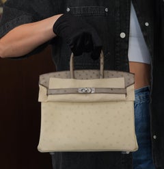 Hermes Birkin 25 Touch 3 Parchemin and Gris Ostrich with Palladium Hardware