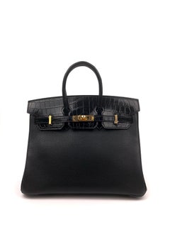 Hermes Birkin 25 Touch Black Novillo Crocodile Rose Gold Hardware 2018 New