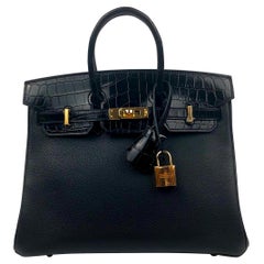 Hermes Birkin 25 Black Shiny Crocodile Palladium Hardware - Vendome Monte  Carlo