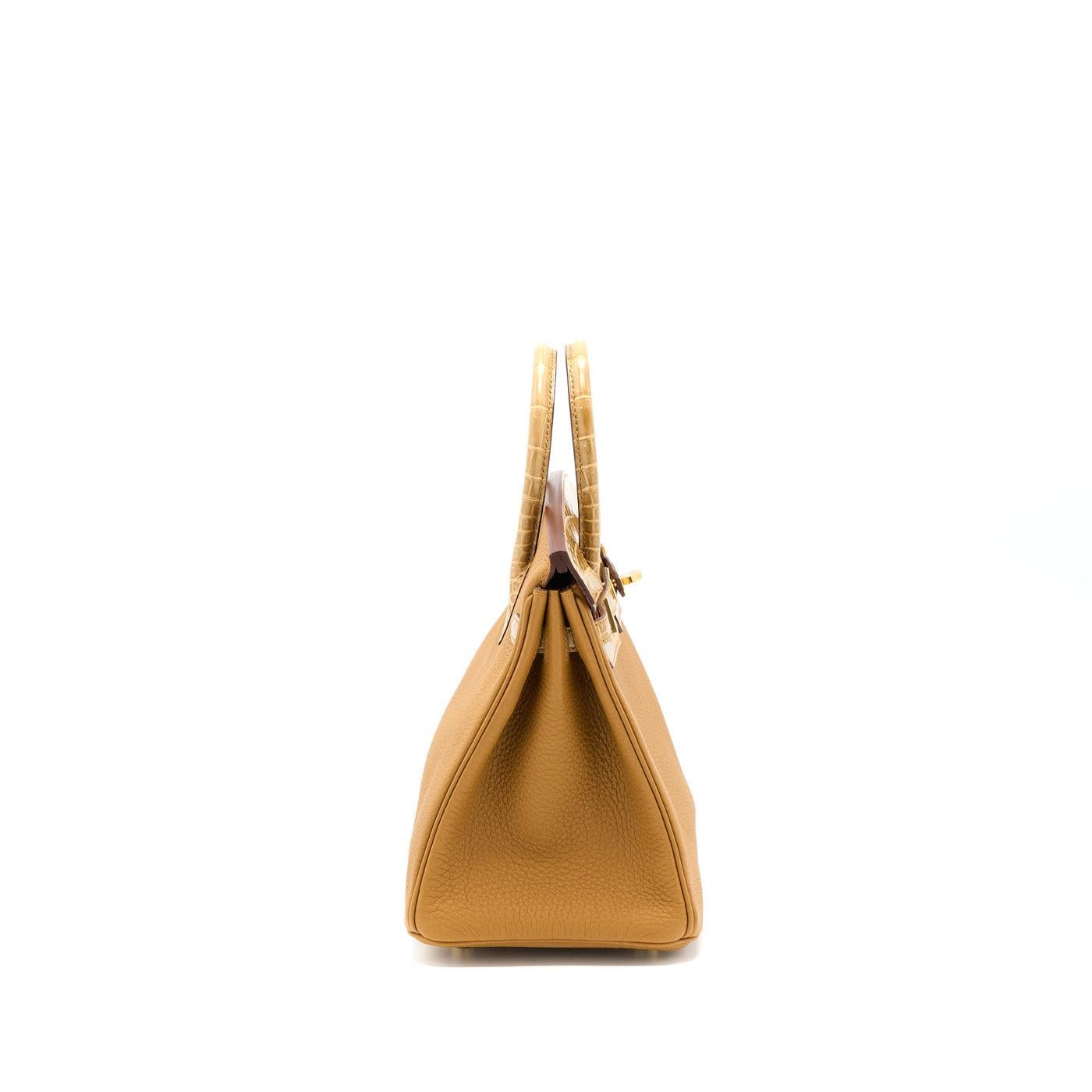 Hermes Birkin Touch bag 30 Caramel/ Tabac camel Togo leather/ Niloticus  crocodile skin Gold hardware