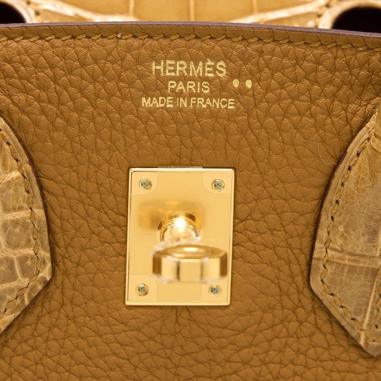 Hermes Birkin 25 Touch Crocodile Niloticus/Togo Caramel/tabac camel GHW  STAMP Y For Sale at 1stDibs