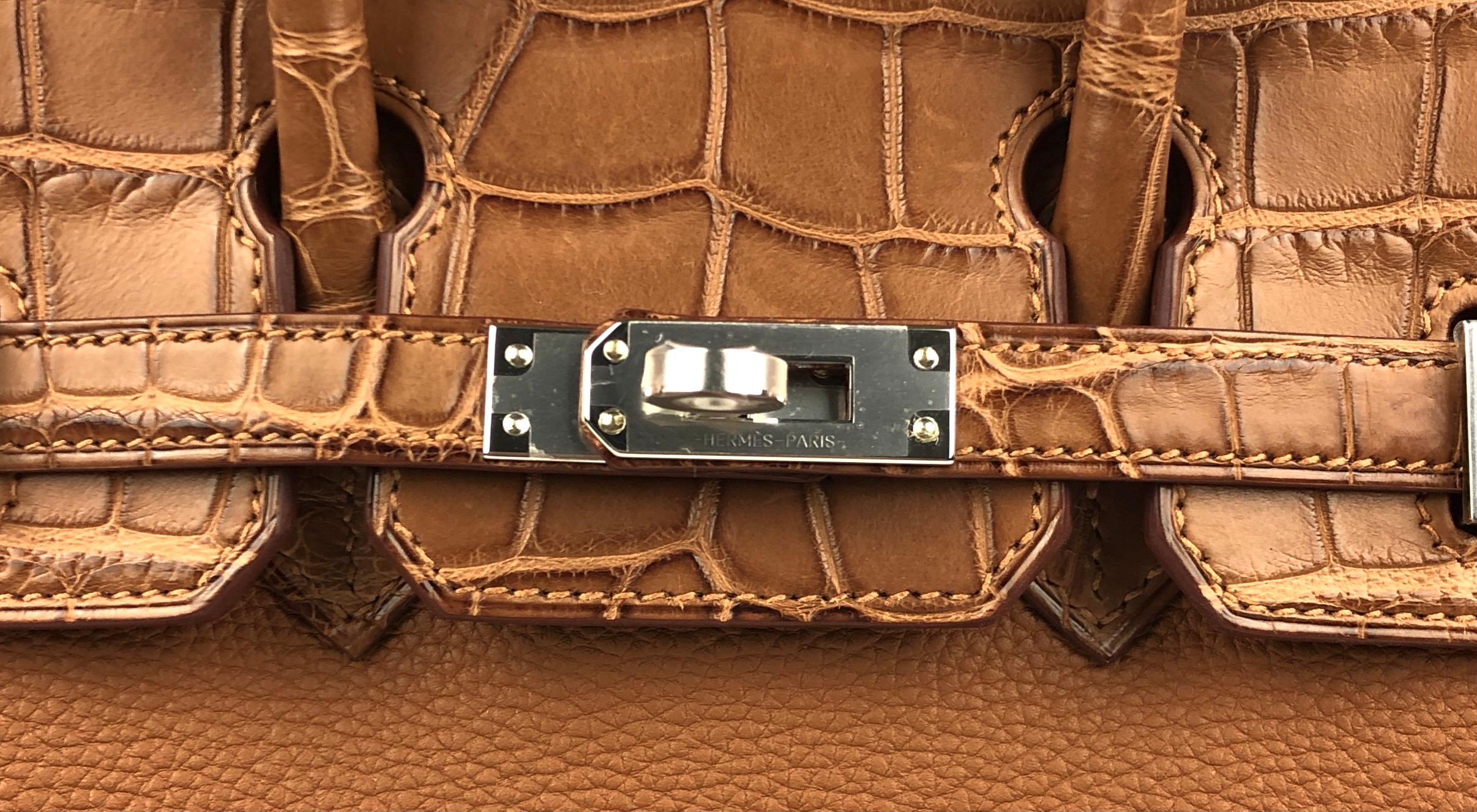  Hermès - Sac Birkin 25 Touch doré Togo mat en alligator avec finitions métalliques en palladium, neuf, 2021 Unisexe 