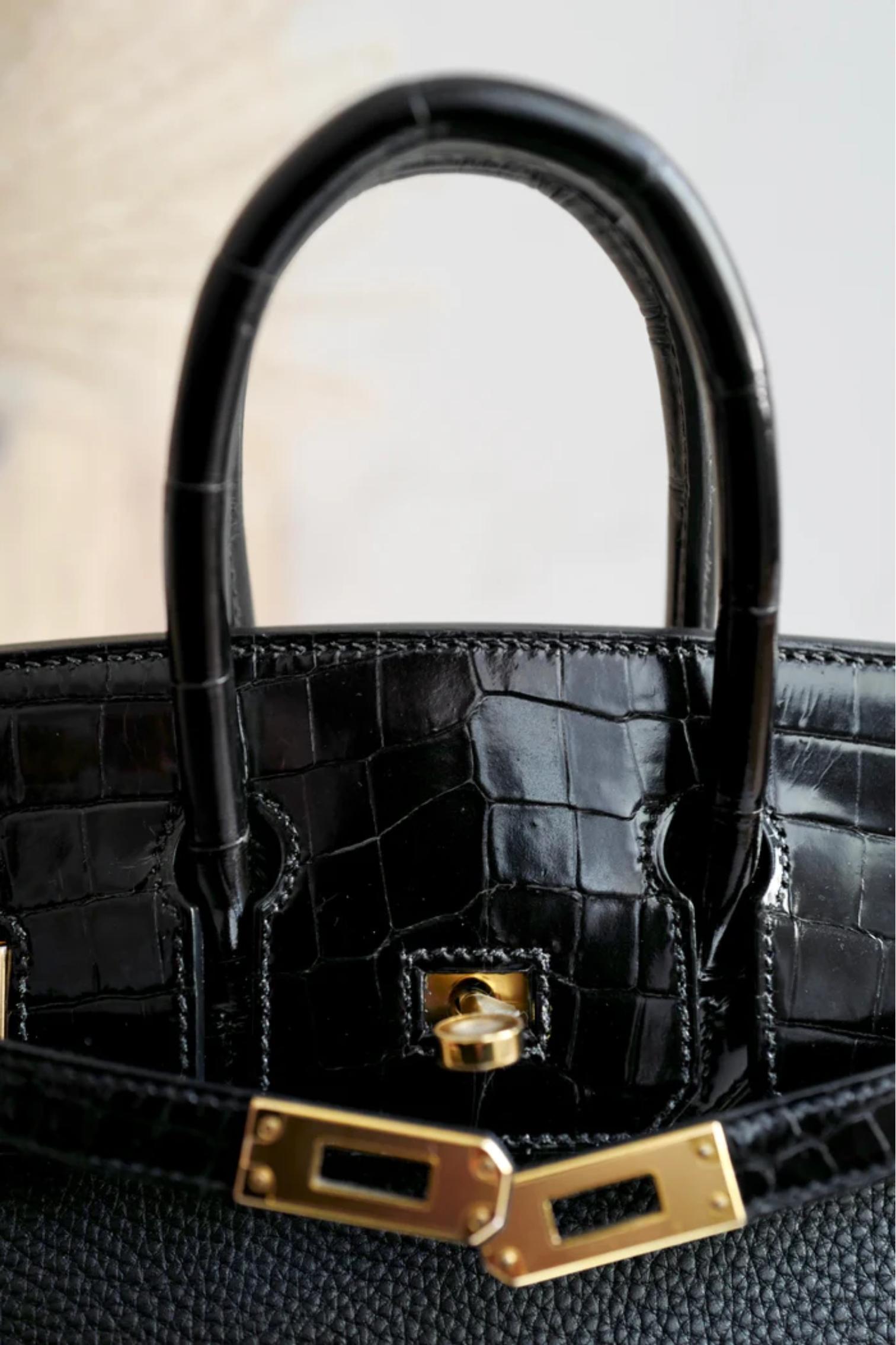 Hermes Birkin 25 Touch Noir/Black Togo/Shiny Nilo Crocodile w/ Gold HW For Sale 7