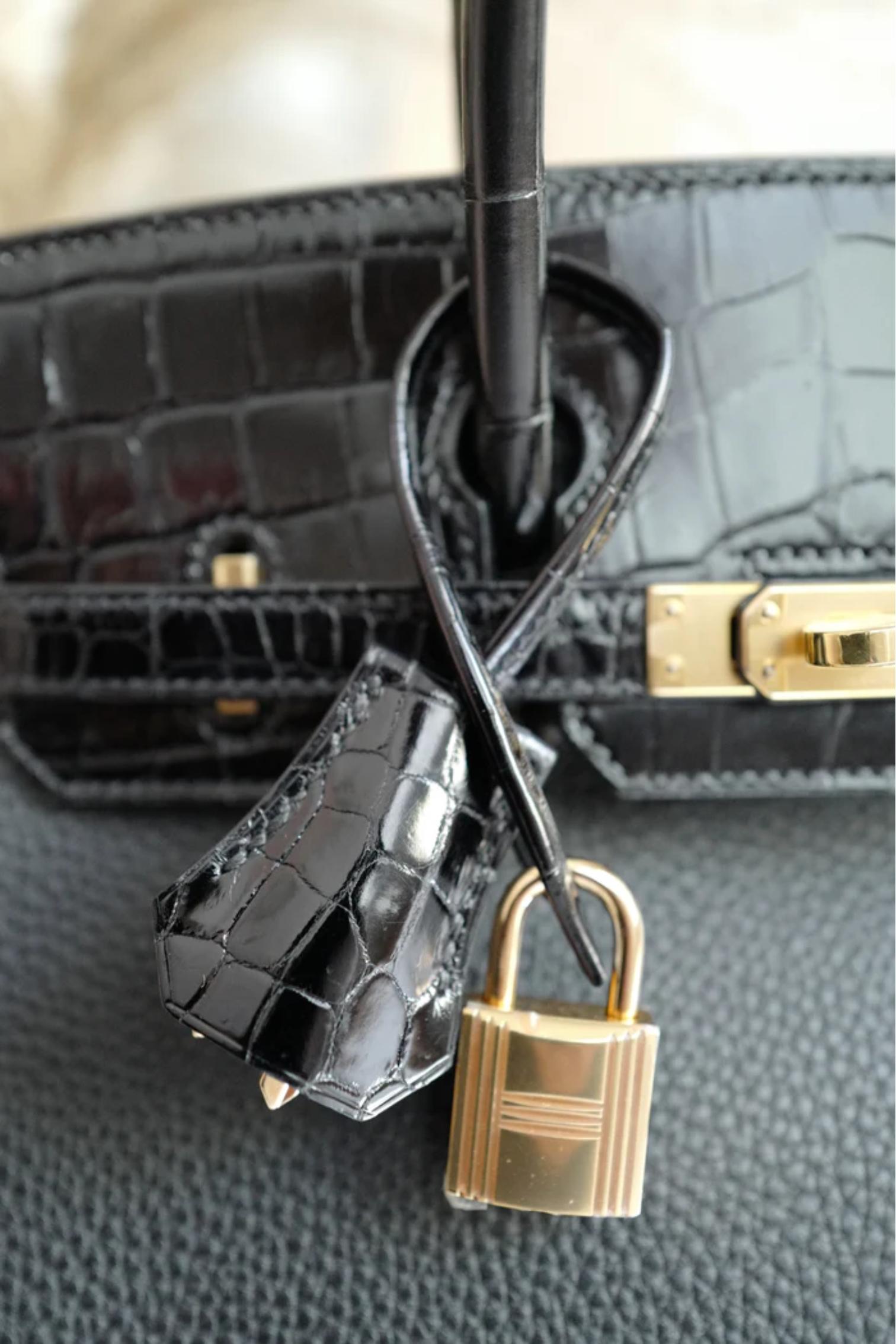 Hermes Birkin 25 Touch Noir/Black Togo/Shiny Nilo Crocodile w/ Gold HW For Sale 11