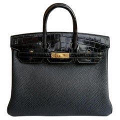 Hermes Birkin 25 Touch Noir/Black Togo/Shiny Nilo Crocodile w/ Gold HW