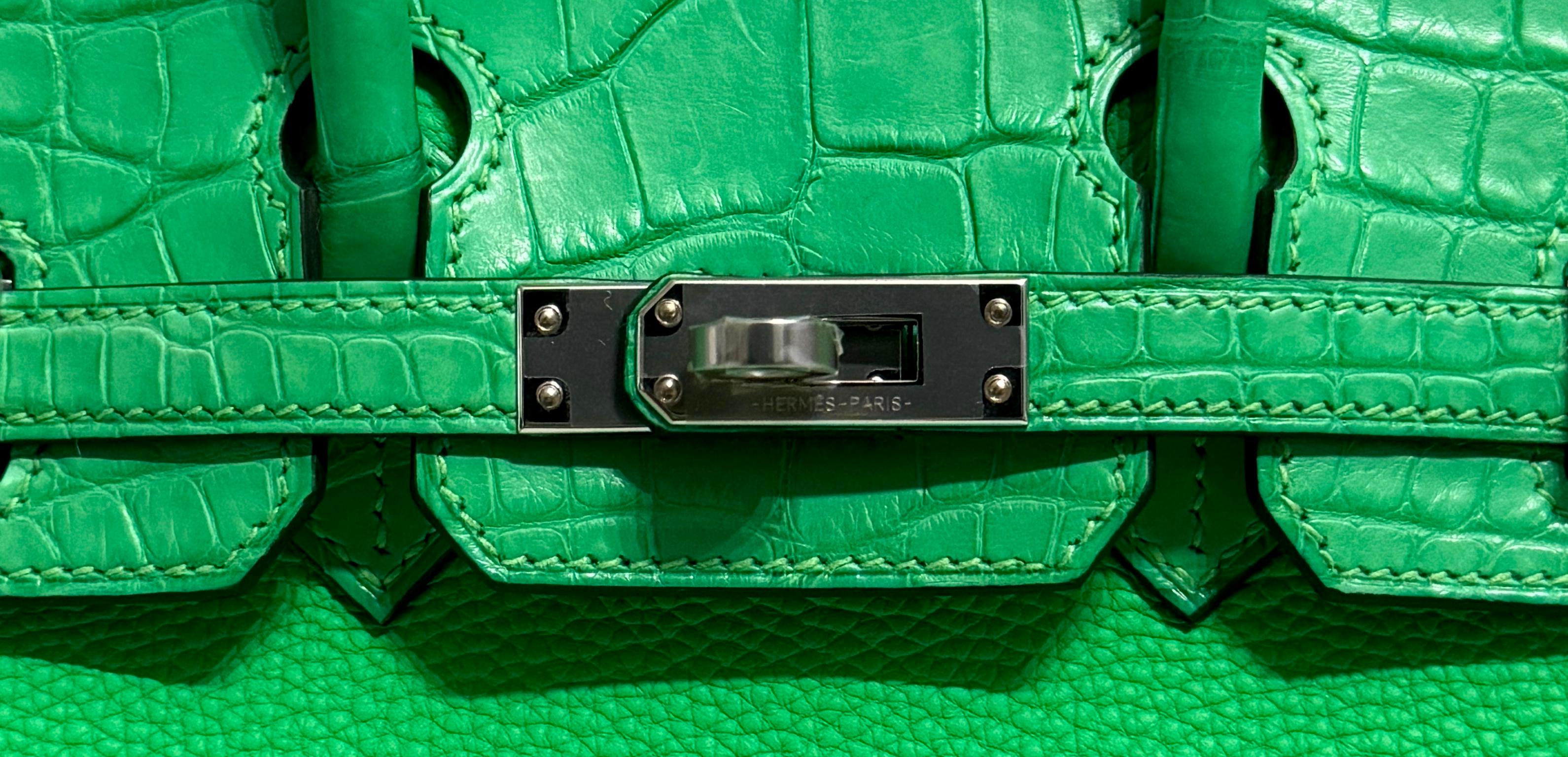 Hermes Birkin 25 Touch Vert Comics Green Togo Matte Alligator Palladium Hardware For Sale 1