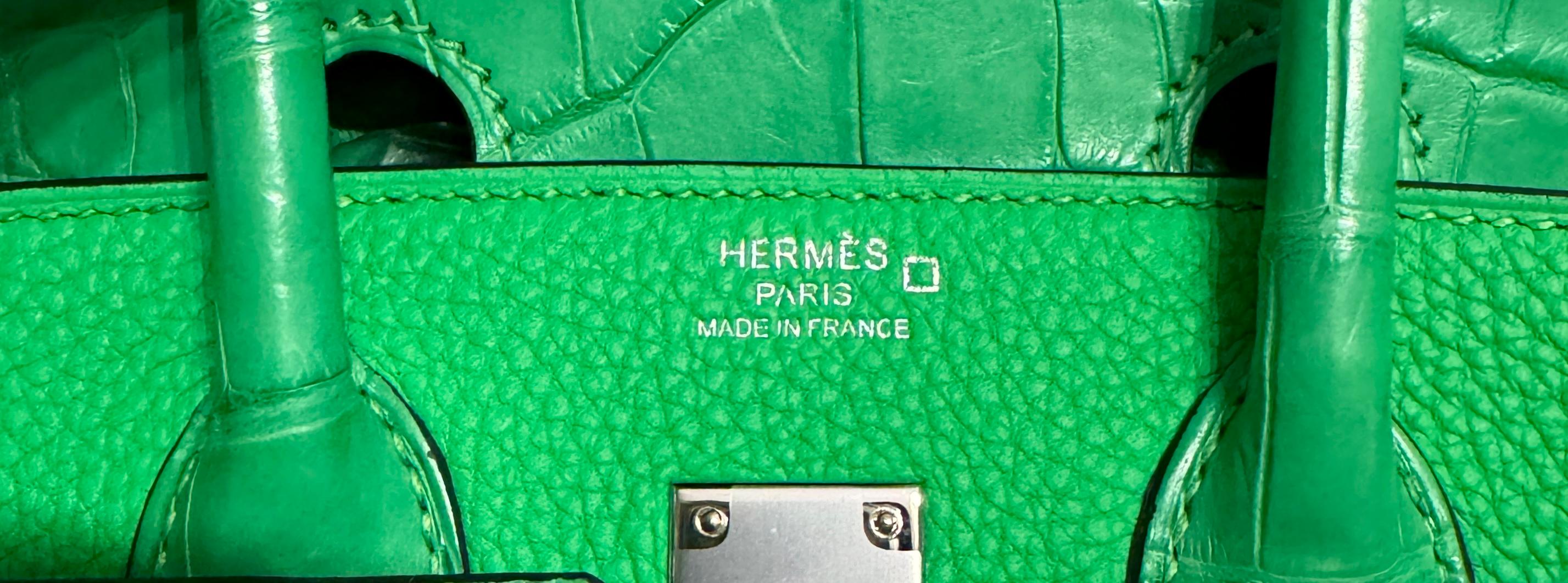 Hermes Birkin 25 Touch Vert Comics Green Togo Matte Alligator Palladium Hardware For Sale 2