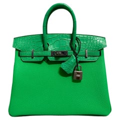 Hermes Birkin 25 Touch Vert Comics Green Togo Matte Alligator Palladium Hardware