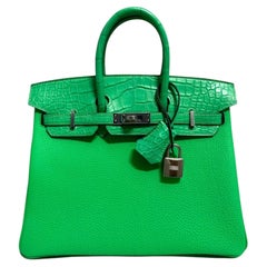 Hermes Birkin 25 Touch Vert Comics Togo und Alligator Palladium Top Handle Bag