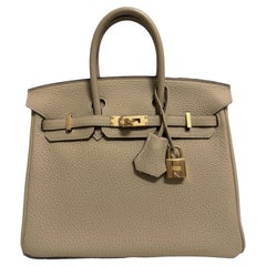 Hermes Birkin 25 Trench Beige Tan Togo Leather Gold Hardware Handbag RARE
