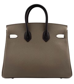 Hermes Birkin 25 Tri Color Etoupe Gris Pale Ebene Epsom Palladium Top Handle Bag
