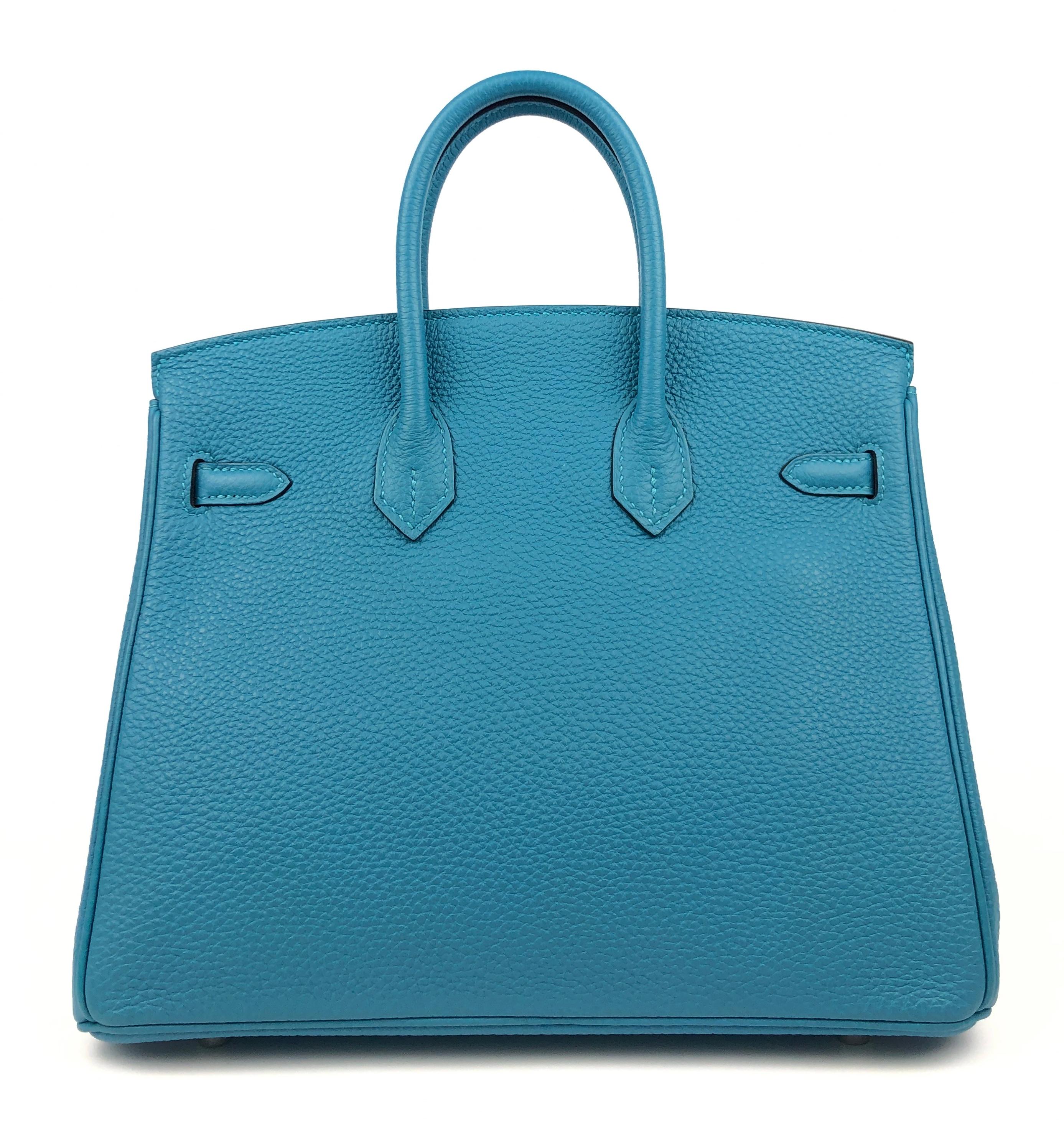 Women's or Men's Hermes Birkin 25 Turquoise Blue Togo Leather Palladium Hardware