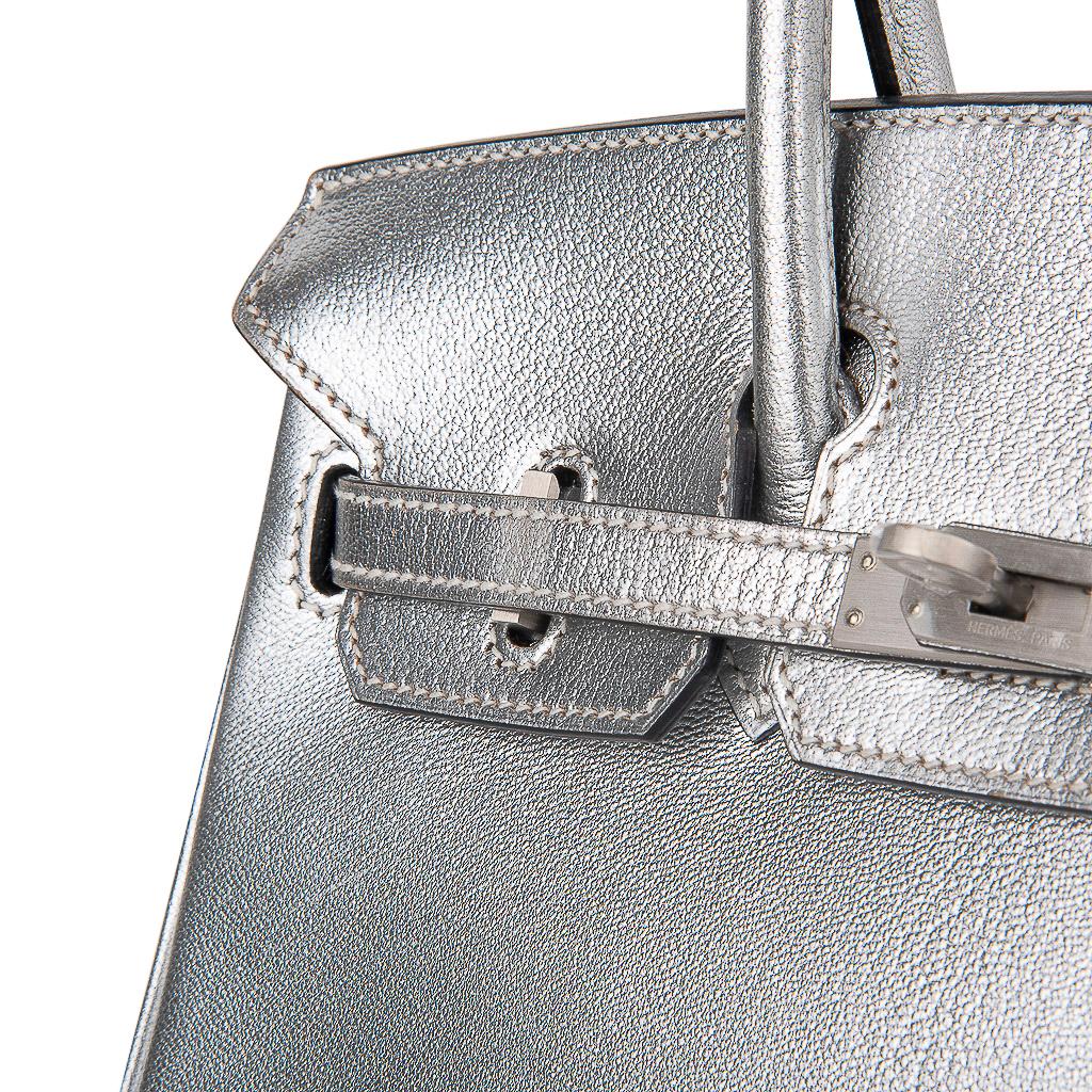 Hermes Birkin 25 Ultra Rare Metallic Silver Chevre Brushed Palladium Hardware 3