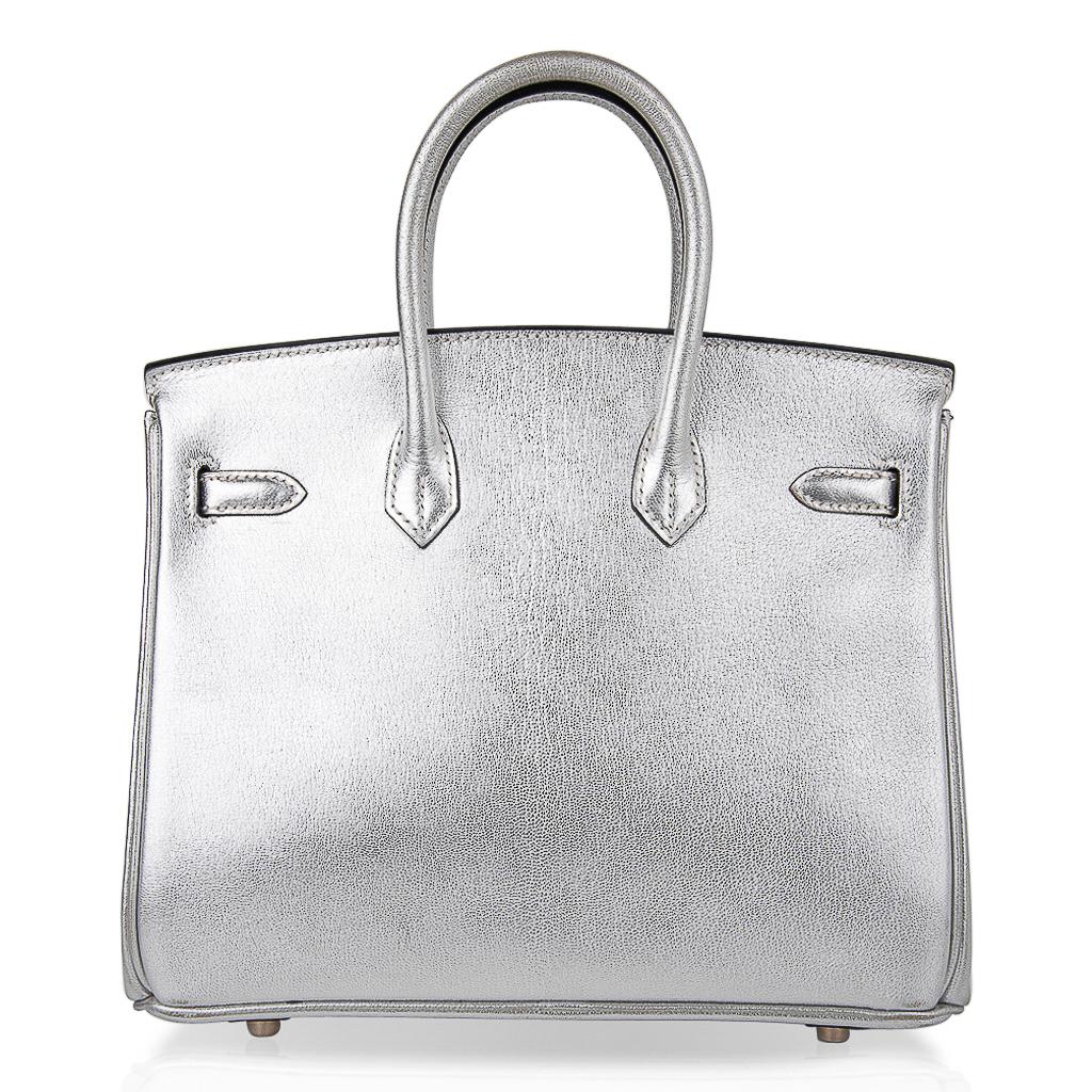 Hermes Birkin 25 Ultra Rare Metallic Silver Chevre Brushed Palladium Hardware 4