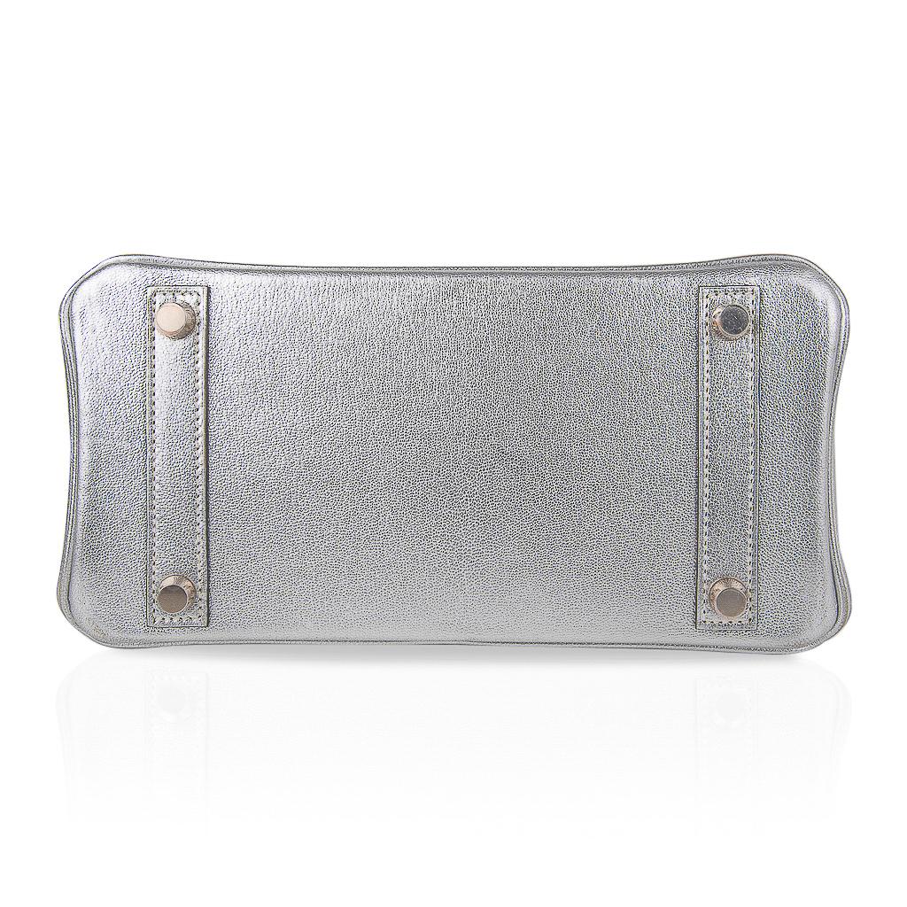 Hermes Birkin 25 Ultra Rare Metallic Silver Chevre Brushed Palladium Hardware 6