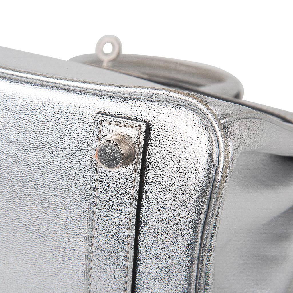 Hermes Birkin 25 Ultra Rare Metallic Silver Chevre Brushed Palladium Hardware 8