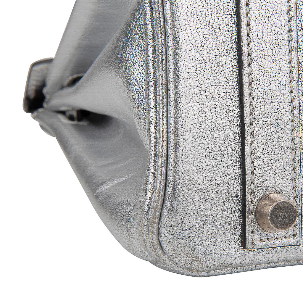 Hermes Birkin 25 Ultra Rare Metallic Silver Chevre Brushed Palladium Hardware 10