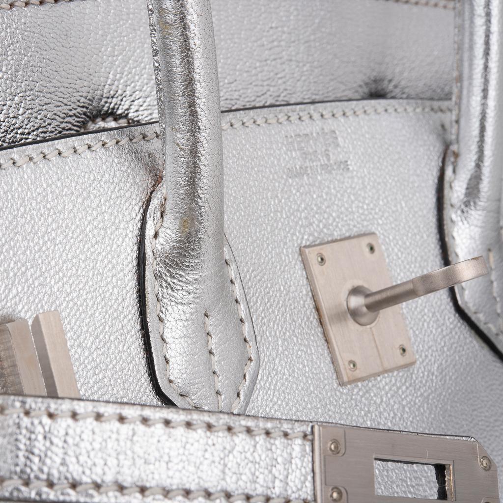Hermes Birkin 25 Ultra Rare Metallic Silver Chevre Brushed Palladium Hardware 5