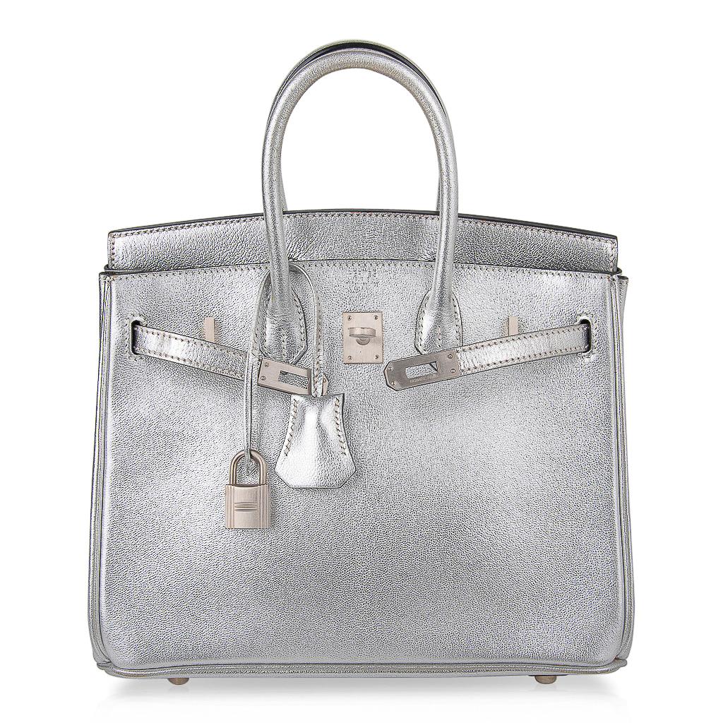 Hermes Birkin 25 Ultra Rare Metallic Silver Chevre Brushed Palladium Hardware 1
