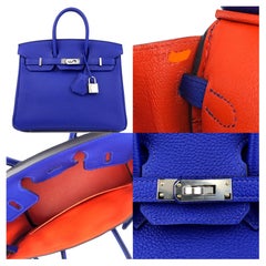Hermes Birkin 25 Verso Blau Royal Capucine Togo Palladium Hardware Neu