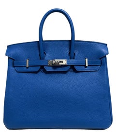 Hermes Birkin 25 Verso Blue Zelliege & Capucine Leather Palladium Hardware