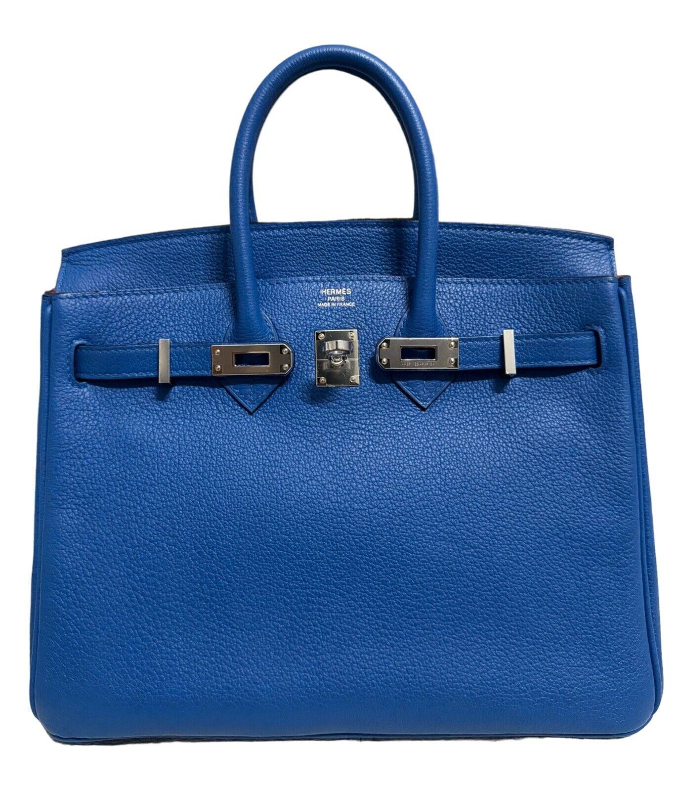 Hermes Birkin 25 Verso Blue Zelliege & Capucine Leather Palladium Hardware In New Condition For Sale In Miami, FL