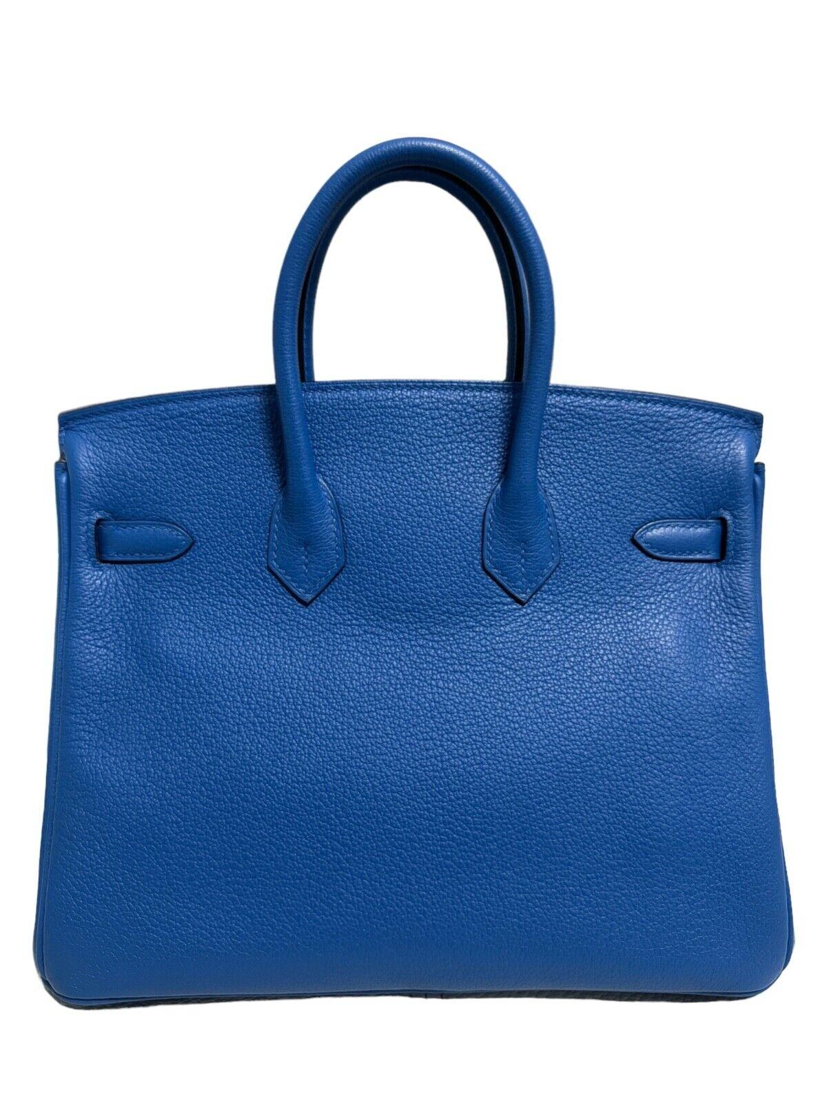Women's or Men's Hermes Birkin 25 Verso Blue Zelliege & Capucine Leather Palladium Hardware For Sale