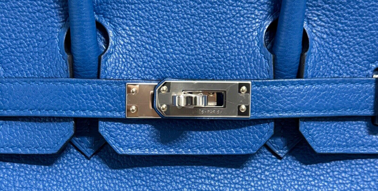 Hermes Birkin 25 Verso Blue Zelliege & Capucine Leather Palladium Hardware For Sale 1