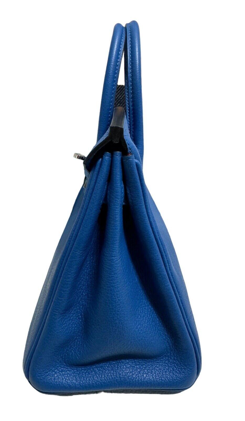 Hermes Birkin 25 Verso Blue Zelliege & Capucine Leather Palladium Hardware For Sale 3