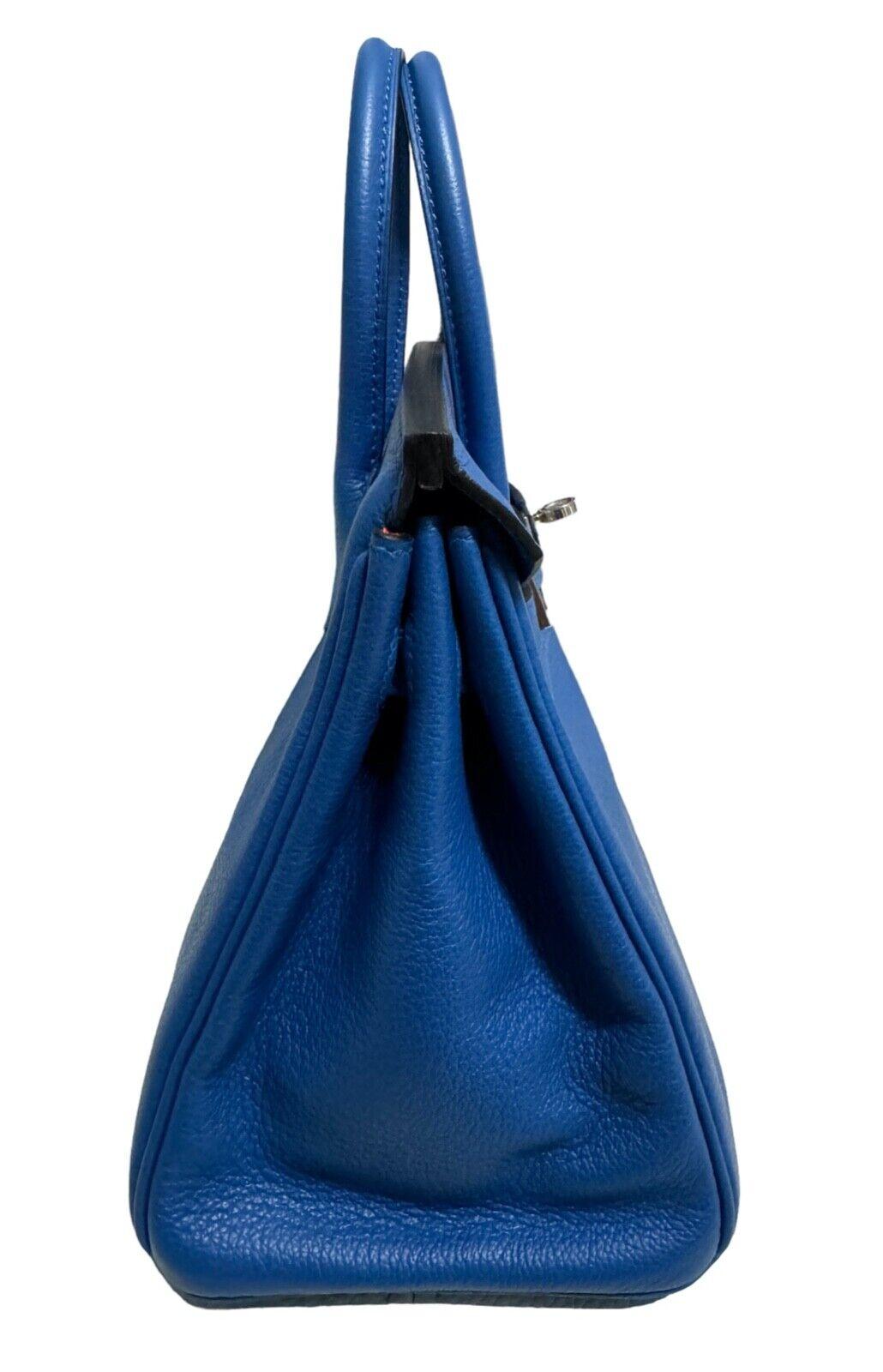 Hermes Birkin 25 Verso Blue Zelliege & Capucine Leather Palladium Hardware For Sale 4