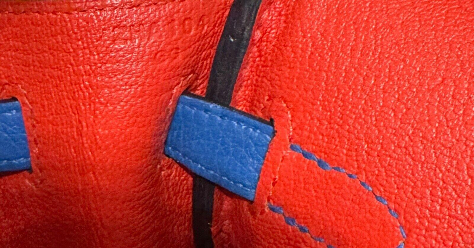 Hermes Birkin 25 Verso Blue Zelliege & Capucine Leather Palladium Hardware For Sale 5