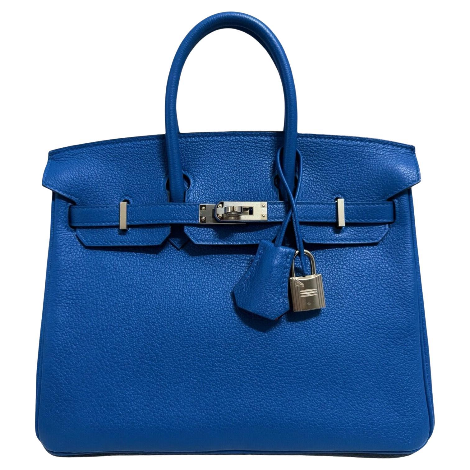 Hermes Birkin 25 Verso Blue Zelliege & Capucine Leather Palladium Hardware