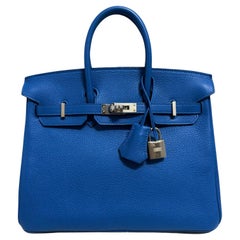Hermes Birkin 25 Verso Blue Zelliege & Capucine Leather Palladium Hardware