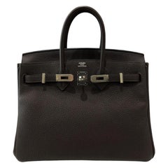 Hermes Birkin 25 Verso Ebene Brown Caramel Togo Leather Palladium Top Handle Bag